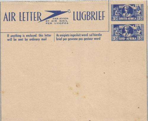 South Africa 1944 WWII war Effort 3d Air Letter on greyish yellow paper fine unused