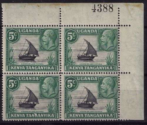 Kenya Uganda Tanganyika 1937 KGV 5c Die II rope not joined sheet no blk of 4  fine unmounted mint