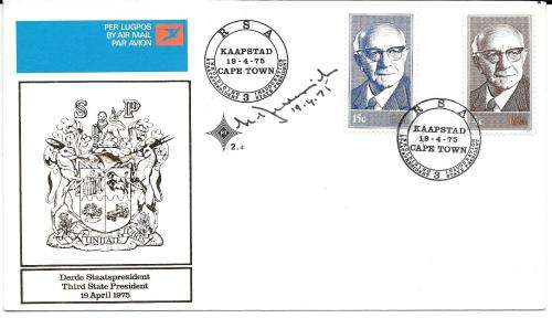 South Africa 1975 President Diederichs FDC no 2.4 signed and dated on first day, scarce