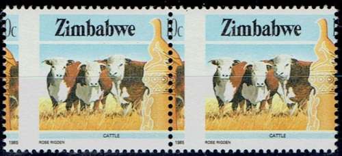 Zimbabwe 1985 Definitive 10c pair major perforation shift