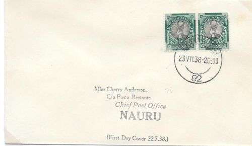 South Africa 1938 1st flight cover from Johannesburg to Nauru very unusual destination