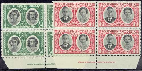 Southern Rhodesia 1947 Royal Visit set of 2 in imprints blocks of 4 unmounted mint