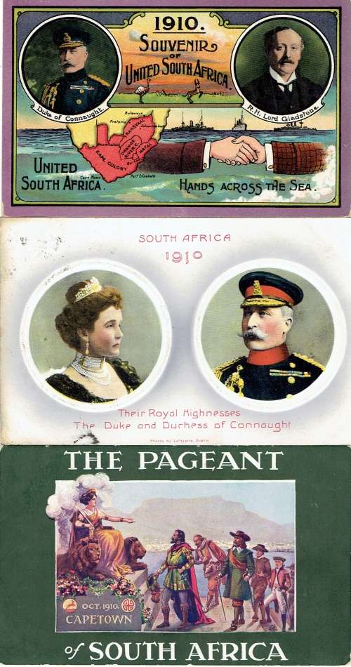 South Africa 1910 Cape Town Pageant collection of labels, including on cover and special postcards