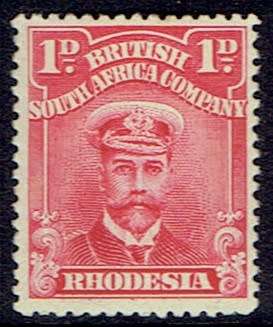 Rhodesia BSAC 1922 KGV Admiral perf 14 1d bright rose red very fine mint