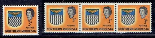 Northern Rhodesia 1963 QEII 3d strip of 3 with value slanted and shifting
