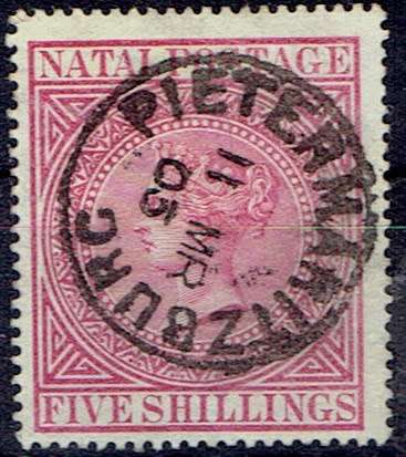Natal 1874/99 QV 5s carmine very fine used