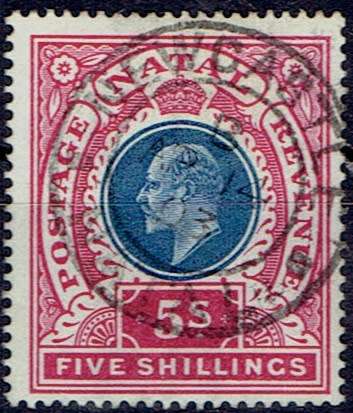 Natal 1902 KEVII 5s dull blue and rose very fine used