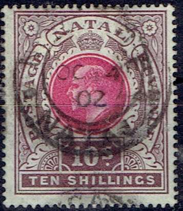 Natal 1902 KEVII 10s deep rose and chocolate fine used