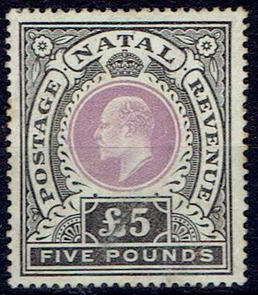 Natal 1902 KEVII £5 mauve and black fine mint