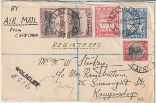 South Africa 1929 !st Flight cover Wolseley to Krugersdorp very fine