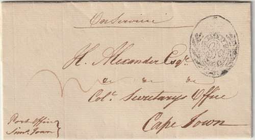 Cape of Good Hope 1813 entire from Simonstown to Cape Town with MLS1 cancellation very fine