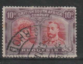 Rhodesia BSAC 1910 KGV Double Head perf 14 10d scarlet and red-mauve fine used