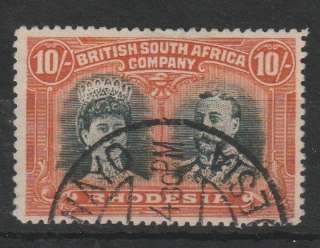 Rhodesia BSAC 1910 KGV Double Head perf 14 10s deep-myrtle & orange very fine used
