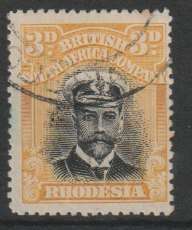 Rhodesia BSAC 1913/22 KGV Admiral Die 1  perf 15   3d  very fine used