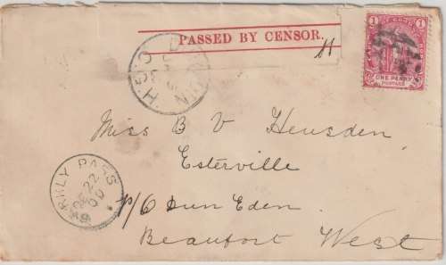 Anglo Boer War 1900 COGH 1d on censored Barkly East cover to Dunedin with Barkly Pass cancel