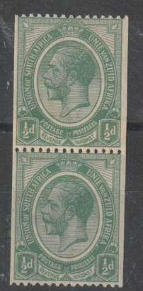 South Africa 1913 KGV coil 1/2d vertical pair with join very fine  unmounted mint