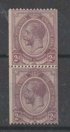 South Africa 1913 KGV coil 2d vertical pair with control 1 join unmounted mint