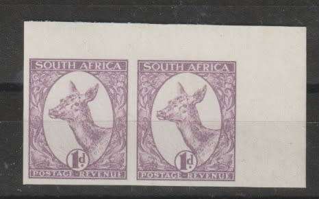 South Africa 1926 Booysen Essay 1d violet top right corner pair very fine
