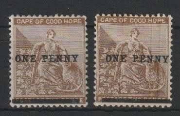 Cape of Good Hope 1893 Surcharge 1d on 2d both printings with no stop variety fine mint