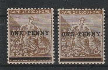 Cape of Good Hope 1893 Surcharge 1d on 2d both printings  fine mint