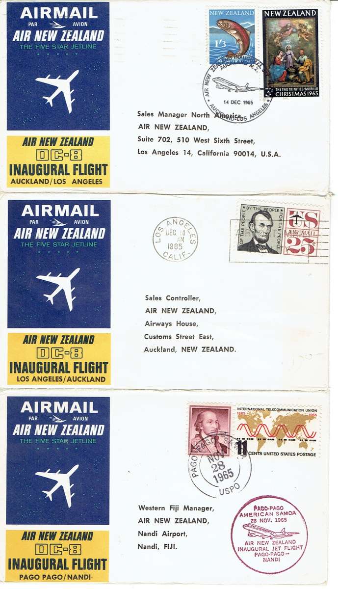 New Zealand 1965 Air New Zealand Inaugural Flight covers x7  very fine