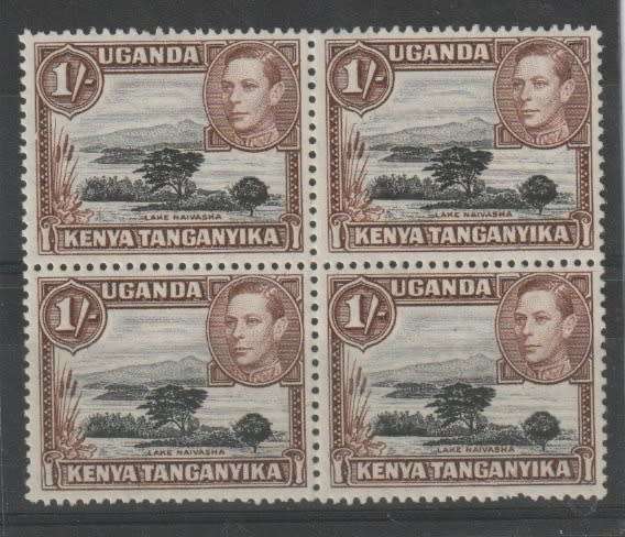 Kenya Uganda Tanganyika 1938 KGVI 1s black & brown perf 13 1/4 x 13 3/4 block of 4