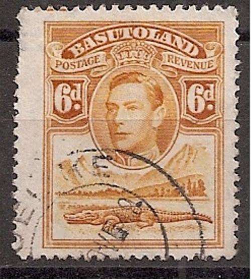 Basutuland 1936 KGVI 6d with misperfed left margin, resulting in larger stamp