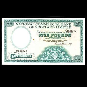 National Commercial Bank Of Scotland Limited - Five Pound - 16 September 1959.