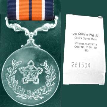 General Service Medal with Ribbon - Numbered 261504 -In numbered box.