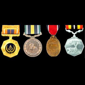 4 Full Size S.A. Medals with Ribbons and a Cunene Bar.