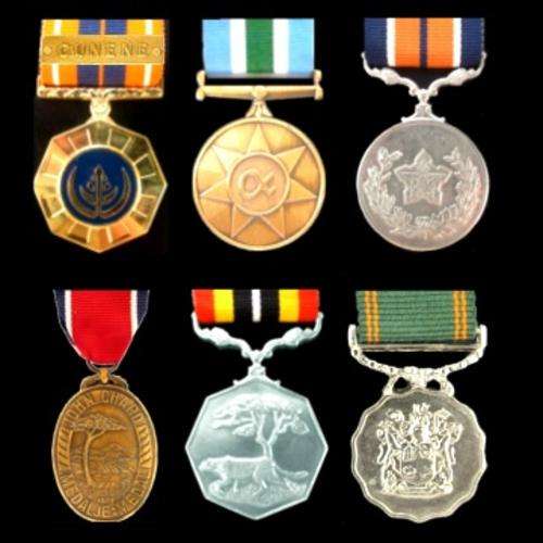 6  S.A.D.F. Miniature Medals with Ribbons.