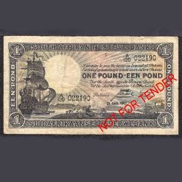 S.A. Reserve Bank One Pound Note - 25 April 1942 - Signed by Dr J Postmus.