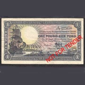 S.A. Reserve Bank One Pound Note - 2 September 1947 - Signed by M.H. De Kock.
