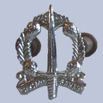 South African Corps Of Military Police Chromed Gilding Metal Collar Badges - Pair - Pins Intact.