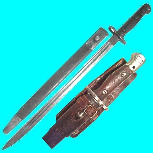 Pattern 1907 Enfield Bayonet With Leather Covering on Scabbard. Complete with its Leather Frock.