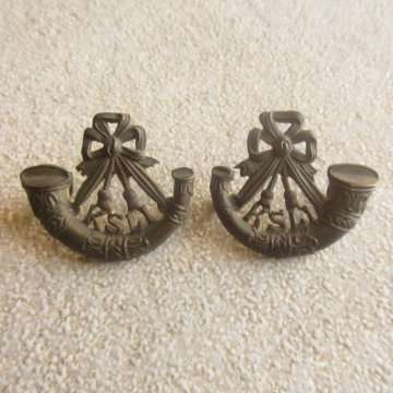 King's Shropshire Light Infantry Collar Badges - Pair - Loops Intact.