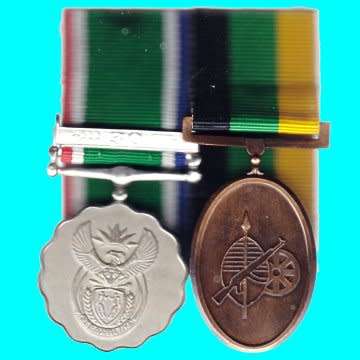 S.A.D.F. Medalje vir Troue Diens with bar for 30 years service and a MK Service Medal numbered 1571.
