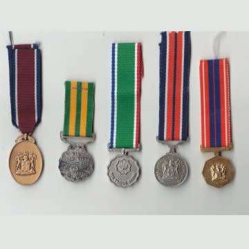 Group Of Five S.A Miniature Medals With Ribbons.