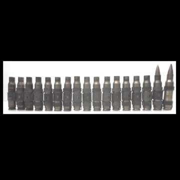 R1 Ammo Belt with 15 Shell Casings  and two complete deactivated Rounds - 7.62 mm.