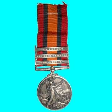 Q.S.A. Medal made out to 799 SERGT: R. THOMPSON  IMP. LT. HORSE. with 3 Ribbon Bars.