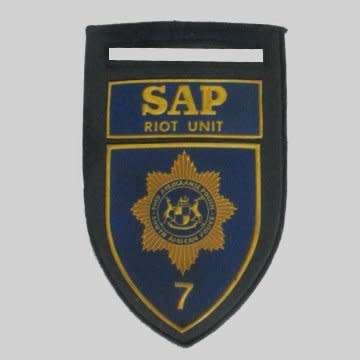 Old S.A.P Riot Unit Rubberised Shoulder Flash - Pin Intact.