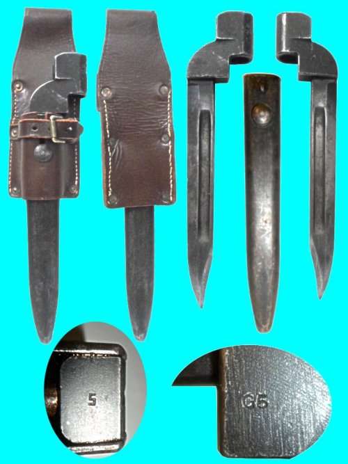 Pattern 9 .303 Bayonet with Metal Scabbared and Leather Frock - Made by Poole in 1949.