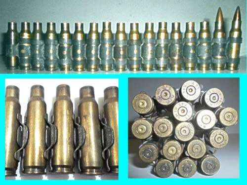 R1 Ammo Belt with 15 Shell Casings  and two complete deactivated Rounds - 7.62 mm.