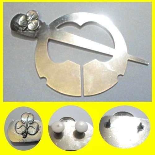 S.A. Irish Sporron Badge made from stainless steel.with Three Leaf Clover Badge.