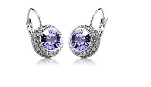 Fashion Design Lady Wedding Purple 18ct Platinum Gold Filled Swarovski Earrings