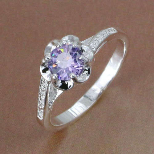 Quality 925 Sterling Silver (with 925 Marking) Cr. Amethyst Filled Ring(Size 7/8)