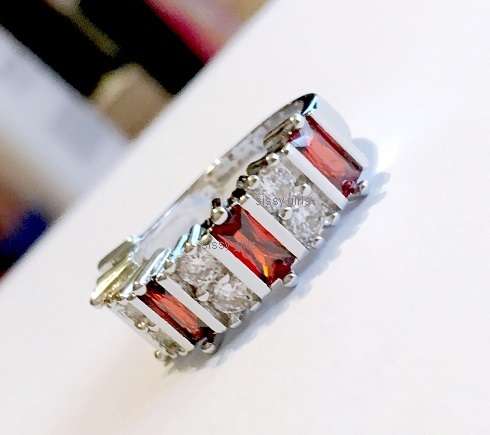 Red & White Cr. Topaz Set in Genuine 925 Sterling Silver Imported(with 925 MarkingFilled Ring(Size8)