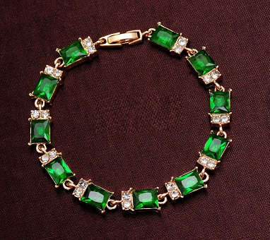 18cm Cr. Green Topaz Set in 18ct Yellow Rolled Gold Tennis Bracelet