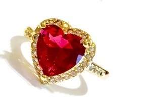 Elegant Imported Pinkish/Red Gemstone in 18ct Yellow Rolled Gold Ring (Size 7)