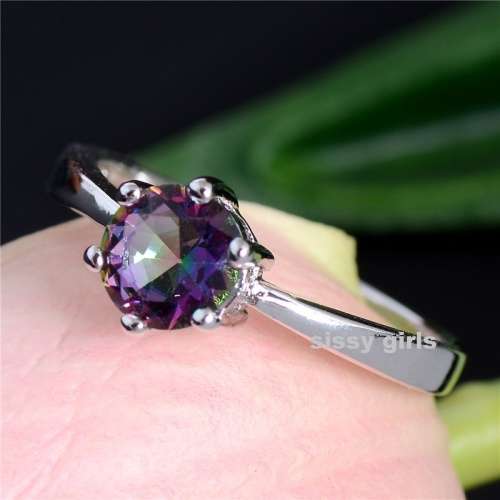 Flashing Cr. Rainbow Topaz In 925 Sterling Silver Ring (Size 7/8/9)Imported Filled Jewelry
